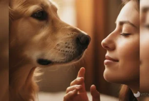 Mulher descansando com os olhos fechados enquanto seu cachorro a observa, ilustrando o espelho emocional e a percepção canina do cansaço mental.