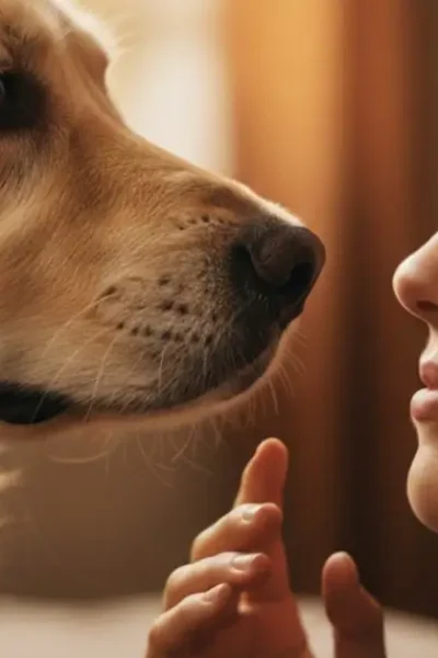 Mulher descansando com os olhos fechados enquanto seu cachorro a observa, ilustrando o espelho emocional e a percepção canina do cansaço mental.